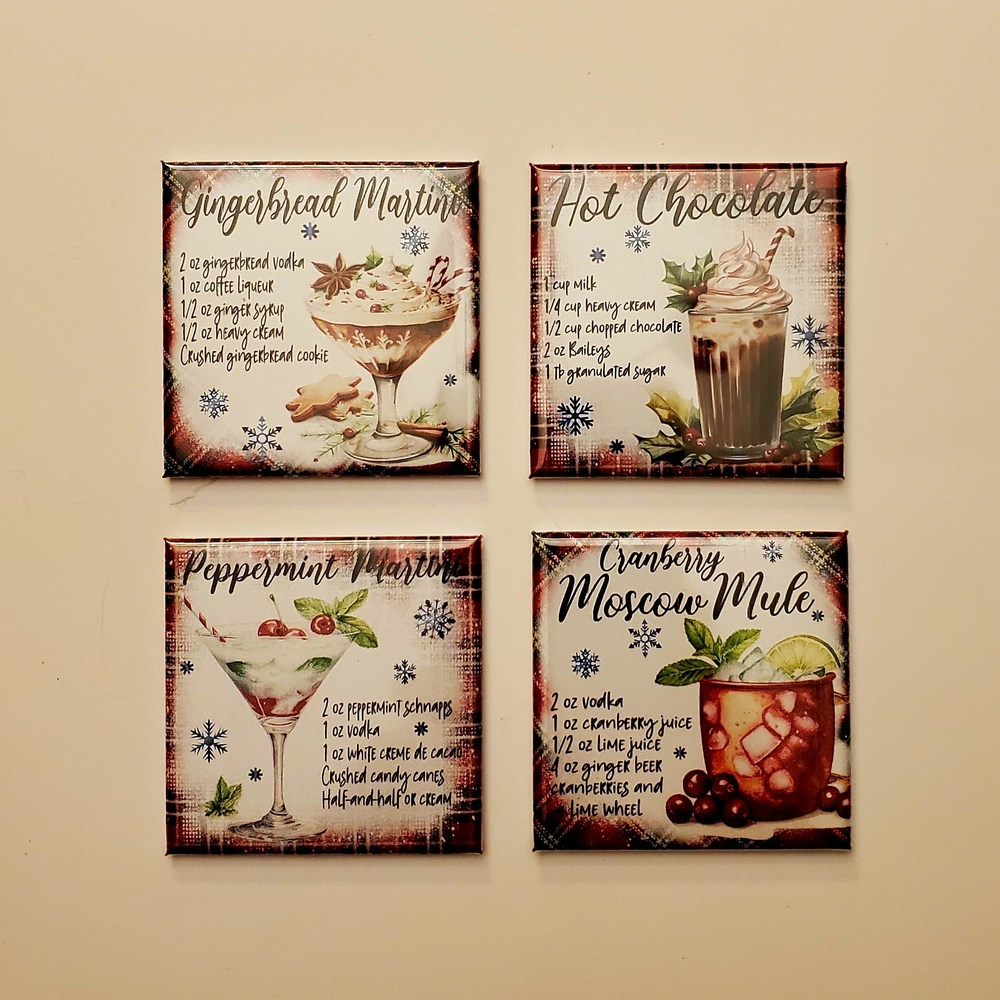 Festive Cocktail Recipe Wall Art Set